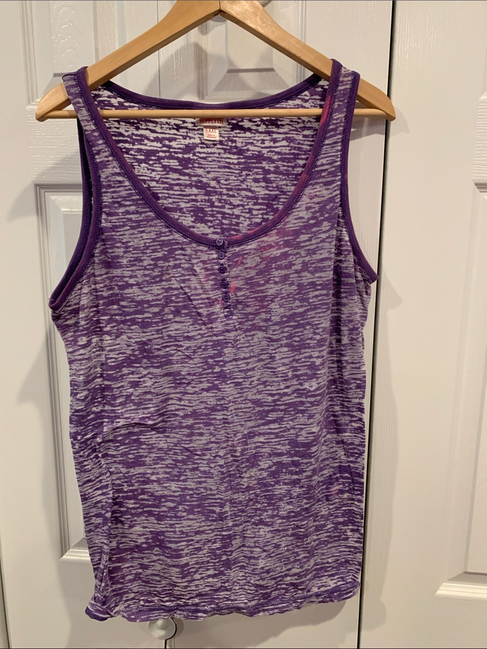 Purple Heather Scoop Neck Tank Top with Button Detail